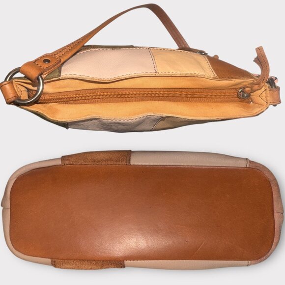 The Sak Indio Patchwork Hobo Pink Tan Mixed Leather Shoulder Bag Bohemian Boho - Picture 5 of 8